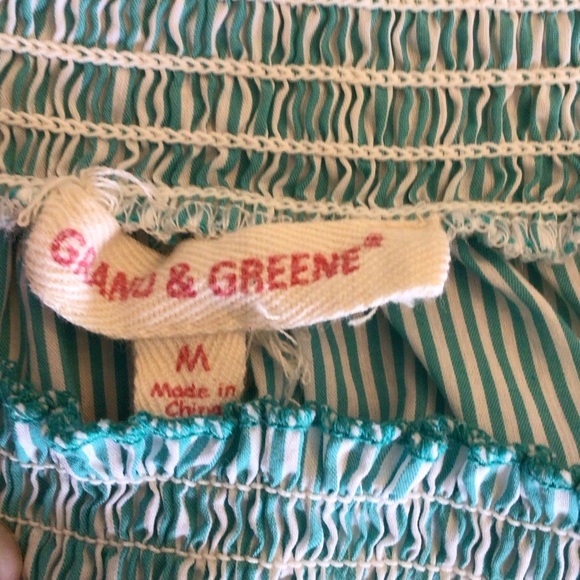 Grand & Greene Womens Green Boho Off The Shoulder Embroidered Top Size Medium - Picture 6 of 7